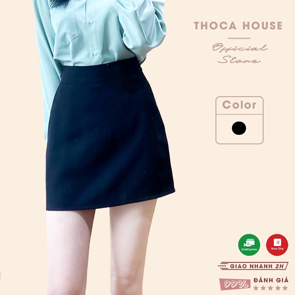 [XẢ HÀNG] Chân váy công sở dáng A ngắn xẻ sau trơn đen THOCA HOUSE basic tôn dáng cực xinh
