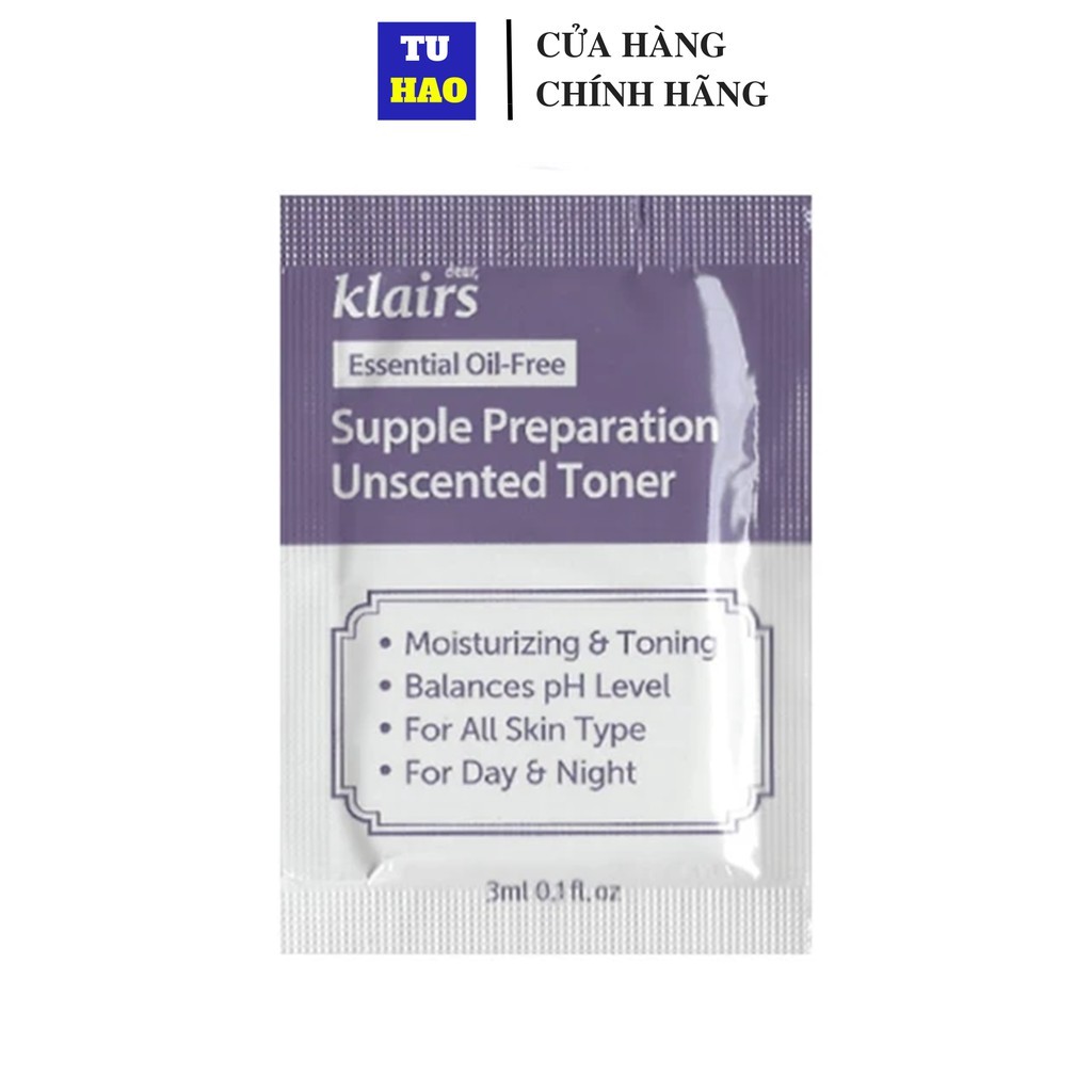 [Mã FMCG8 - 8% đơn 250K] [QUÀ TẶNG] [HB GIFT] Nước hoa hồng Dear Klairs Supple Preparation Unscented Toner 3ml - Từ Hảo