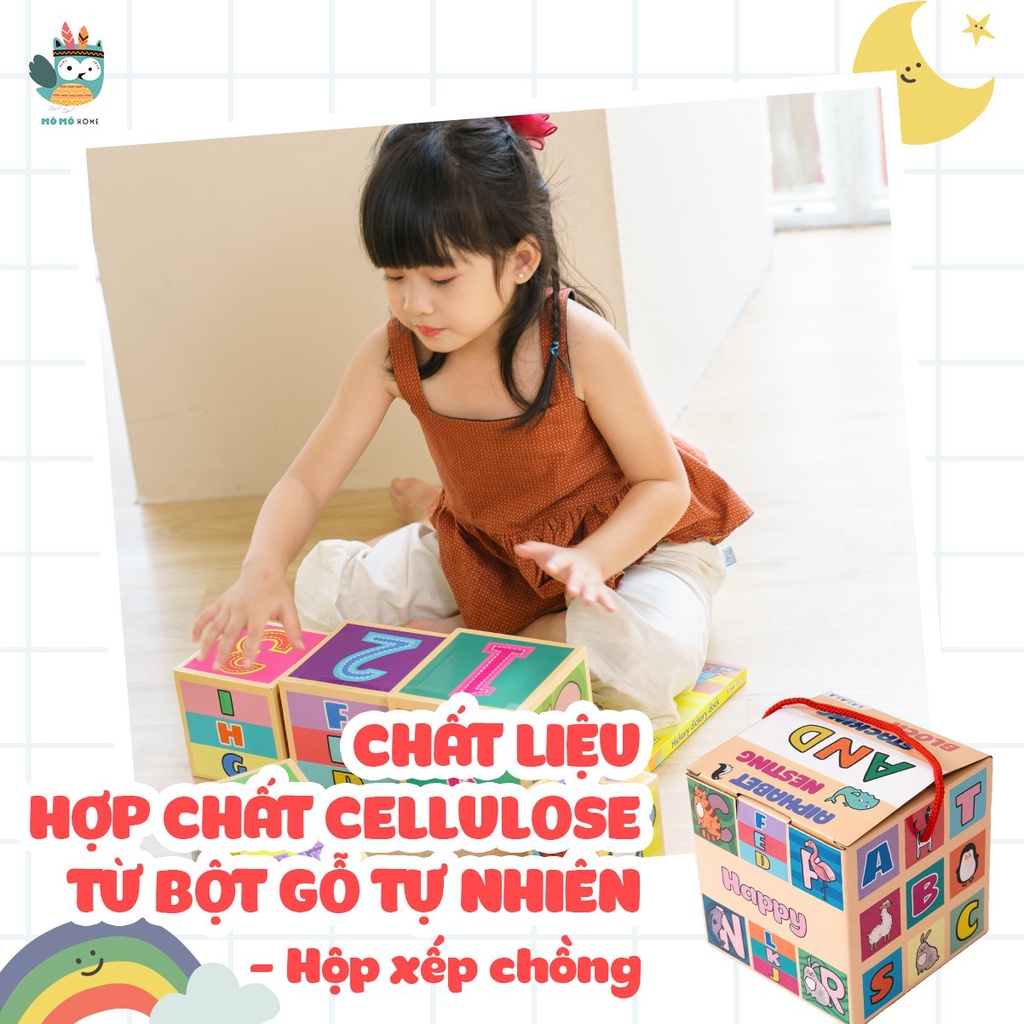 Tháp xếp chồng, đồ chơi Hình Khối cho bé Thương hiệu Lalala Baby. Nuôi dưỡng khả năng tư duy.Gồm 10 hộp.