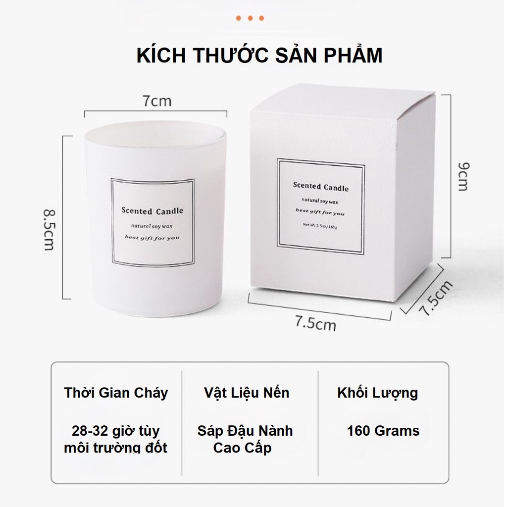 Nến Thơm Tinh Dầu Cao Cấp Không Khói An Toàn Candle Cup Hủ Trắng Sang Trọng Trọng Lượng 160g