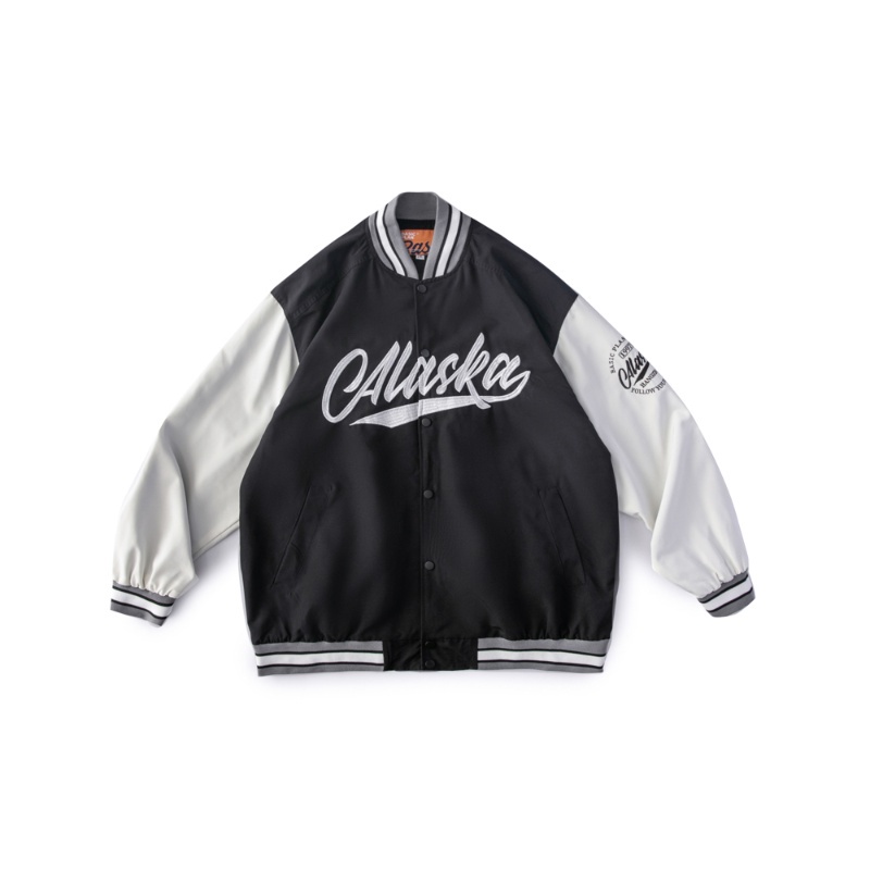 ✦ AFFLIGA ✦Áo khoác bóng chày màu trắng đen in chữ phong cách Hàn Quốc đơn giản thời trang cho cặp đôi size M-3XL