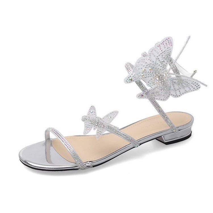 Mới Xăng đan Đế Thấp Đính Đá Hình Bướm 3D Thời Trang