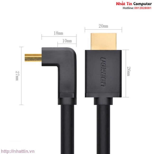 Cáp HDMI to HDMI 2m bẻ xuống góc vuông 90 độ Ugreen UG-10173 cao cấp