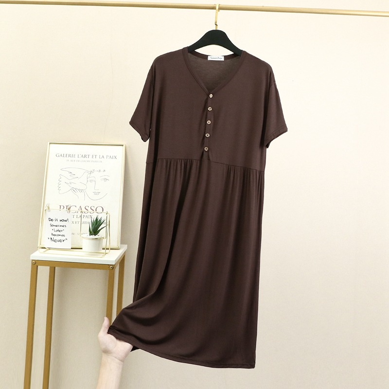 Đầm Tay Ngắn Cổ Tròn Dáng Rộng Cài Nút Chất Liệu Cotton Thời Trang Mùa Hè Cho Nữ