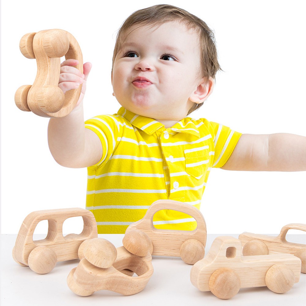 DORAW Decoration Crafts Montessori Toys Handwork Car Miniatures Wooden Car Toys for Newborn Birthday Gift Hand Push Baby Educational Cartoon Baby Teething