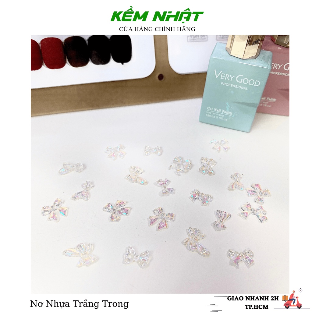 Set charm nơ nhựa trắng trong đính móng