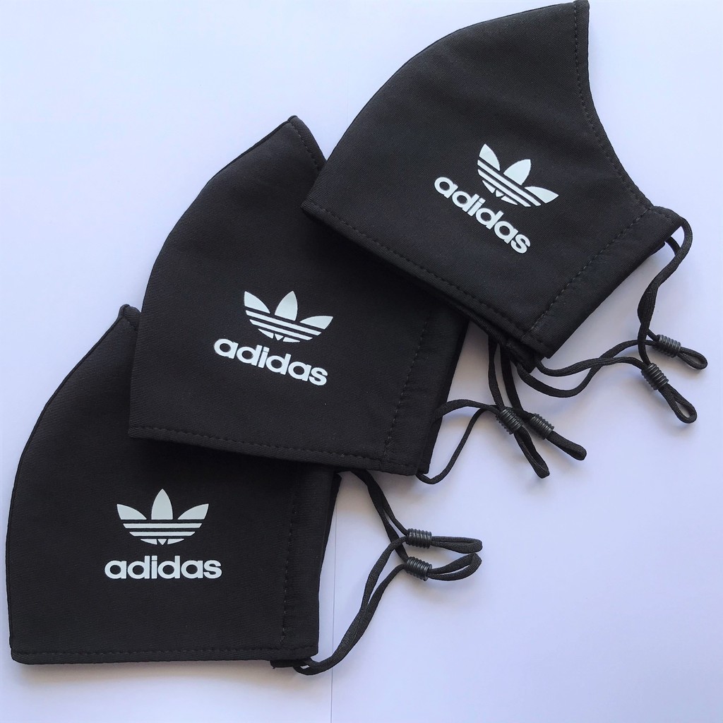 KHẨU TRANG VẢI [ MUA 3 TẶNG 1 ] - Adidas màu đen, logo trắng - Có nút tăng giảm dây đeo.