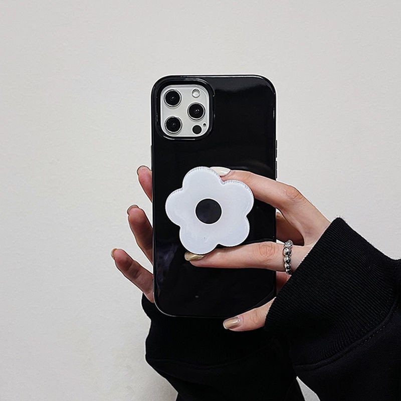 Ốp Điện Thoại Mềm In Hình Hoa Trắng Đen Có Giá Đỡ Cho iPhone7/8plus X/Max/XR 12/11ProMax