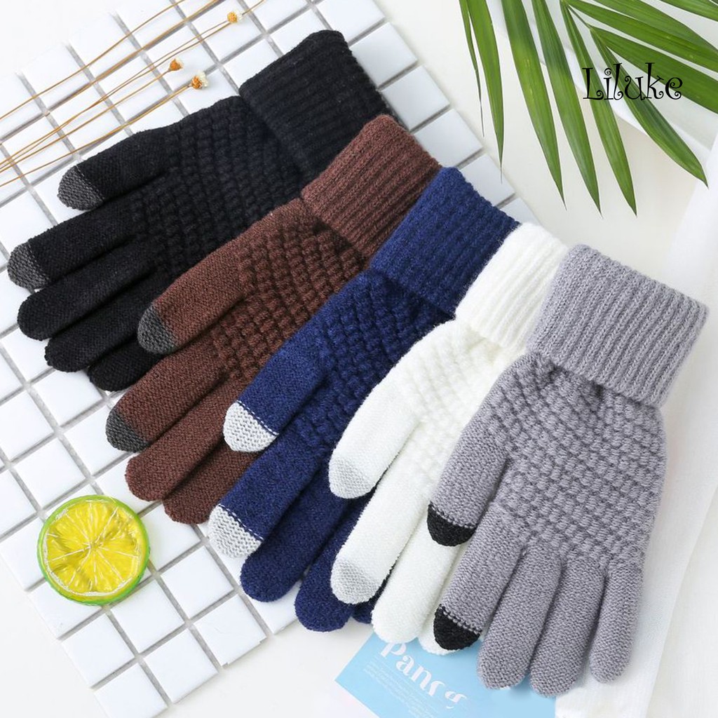1 Đôi Găng Tay Dệt Kim Chống Trượt Có Thể Chạm Màn Hình Cảm Ứng Cho Nam Nữ