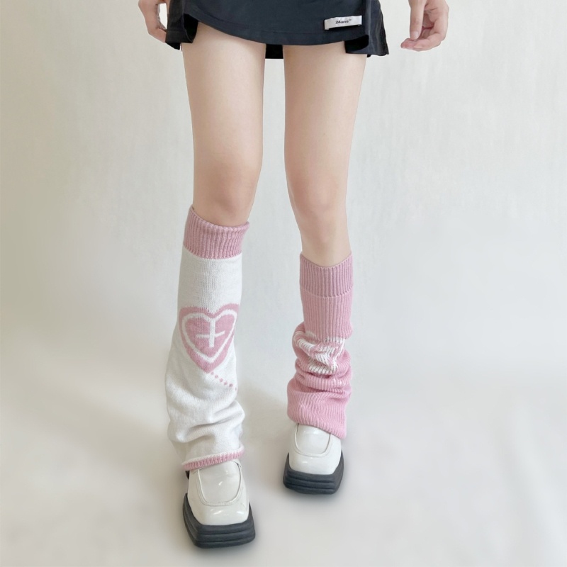 Youyo Goth Vớ Dệt Kim Hình Trái Tim / Bong Bóng Đan Chéo Harajuku Đường Phố Ấm Áp