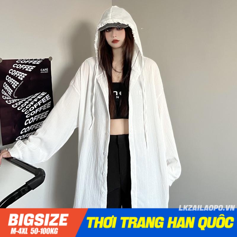 Áo chông nắng nữ Bigsize Áo khoác chông nắng hoodie mỏng trắng form rộng tay dài thoáng khí Chống tia mùa hè Phong cách hàn quốc cho người mập béo nữ Phong cách Hàn Quốc Thời Trang tiểu thư cá tính xinh đẹp cho người mập béo