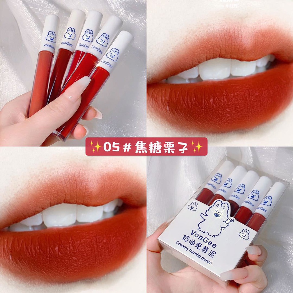 [Hàng mới về] Set 5 son kem lì mịn mượt như nhung thiết kế hình thỏ dễ thương