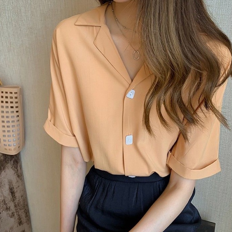 Áo Sơ Mi Trơn Ngắn Tay 178524 Áo Sơ Mi Dáng Rộng Thiết Kế Thời Trang Dễ Phối Đồ