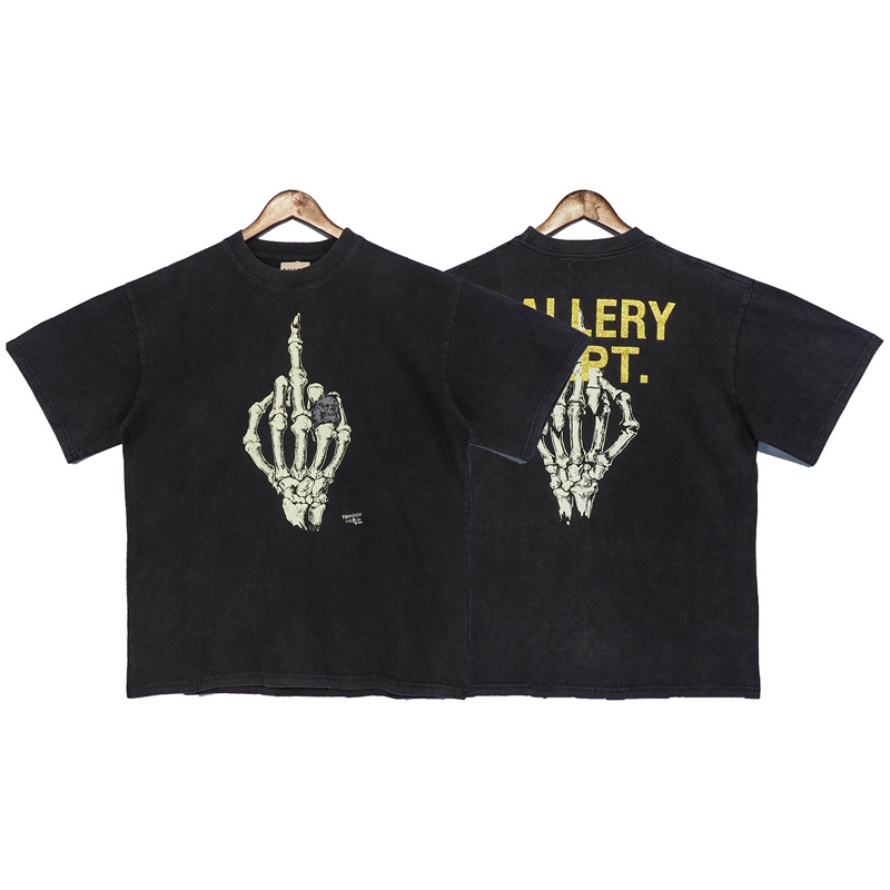 Áo Thun Tay Ngắn Dáng Rộng In Hình Bàn Tay Đầu Lâu Và Chữ Gallery Phong Cách Đường Phố Thường Ngày Cho Nam Và Nữ