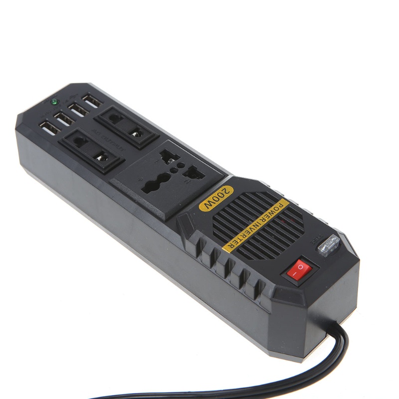 Bộ Chuyển Đổi Nguồn Điện 4 Cổng USB 12V DC Sang AC 220V 200W Cho Xe Hơi