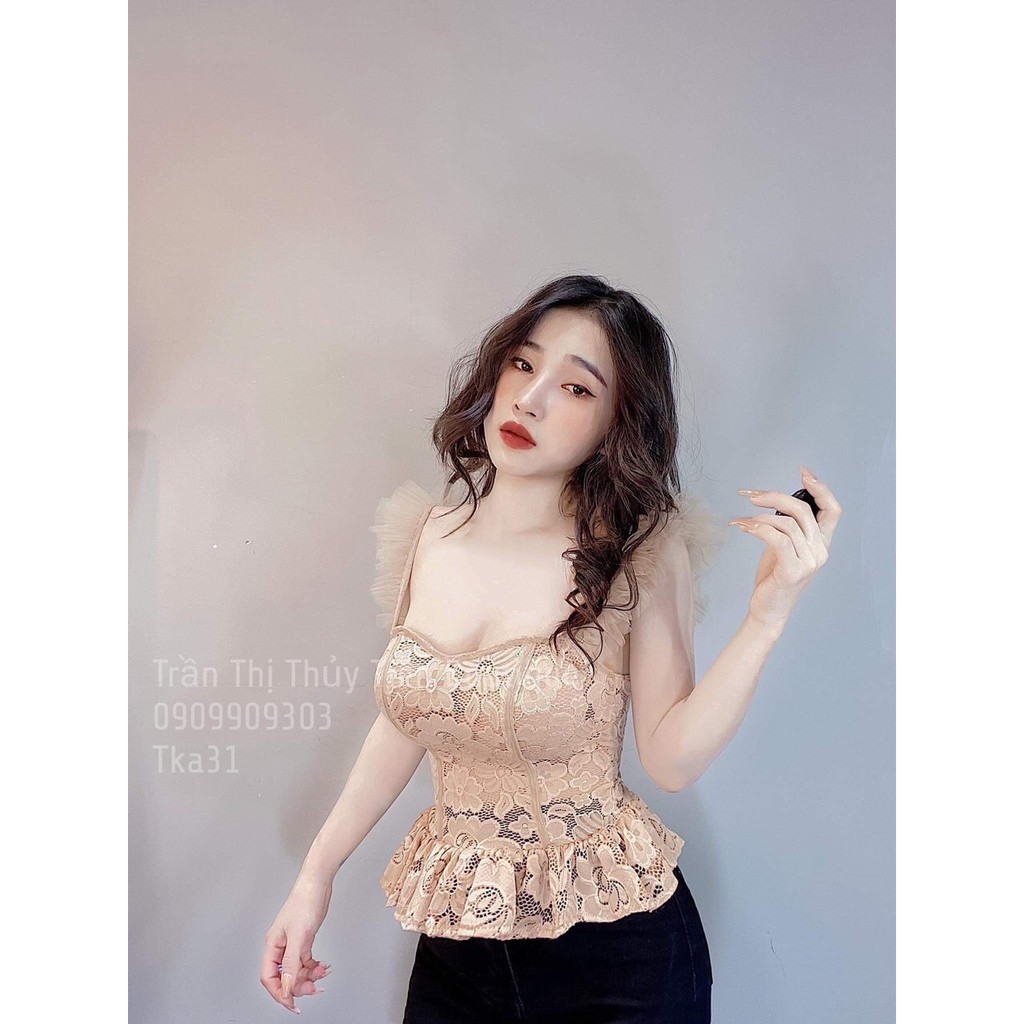 hot hit áo kiểu ren lưới hot hit kèm mút (lưng nhún chun) cực sexy tôn dáng