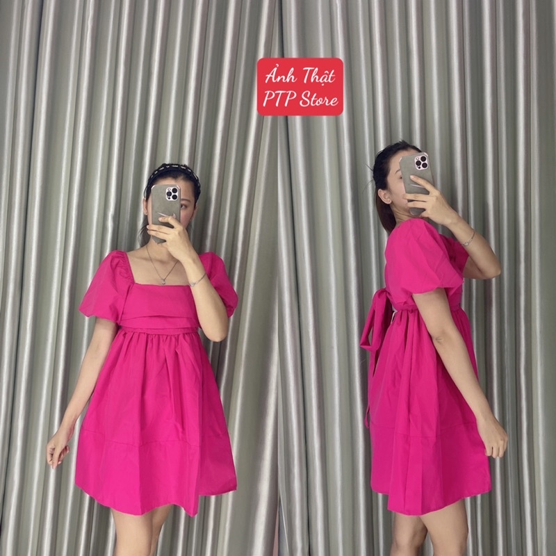 Váy Thô Babydoll Hồng Nơ Sau Siêu Xinh Có Ảnh Thật Kèm Video