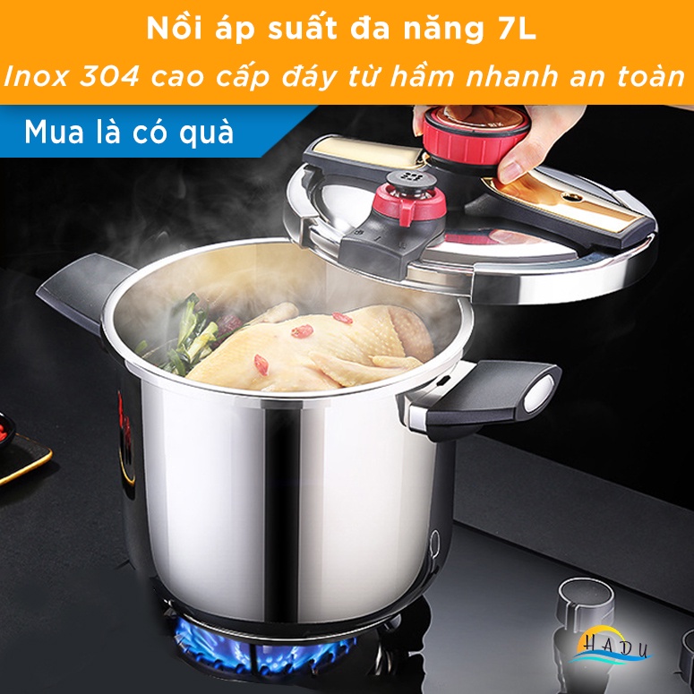 Nồi áp suất đa năng bếp từ inox 304 7L cao cấp độ bền cao chống cháy nổ hầm nhanh hơn tiết kiệm năng lượng HADU