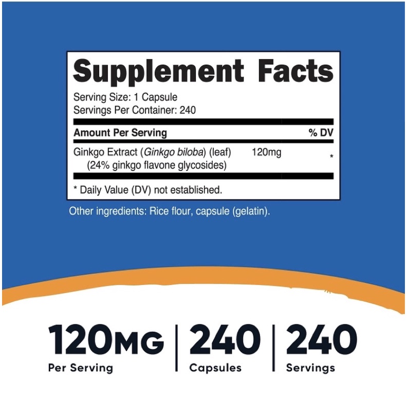 Viên uống bổ não Nutricost Ginkgo Biloba 120mg, 240 viên USA