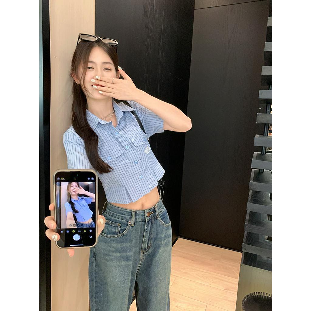 Áo Sơ Mi Kẻ Sọc Ngắn Tay Dáng Ôm Phong Cách Preppy 63497