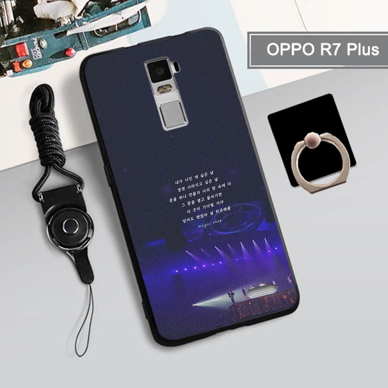 Ốp điện thoại dẻo họa tiết hoạt hình phong cách BTS kèm giá đỡ & dây đeo chống rơi cho OPPO R7 PLUS