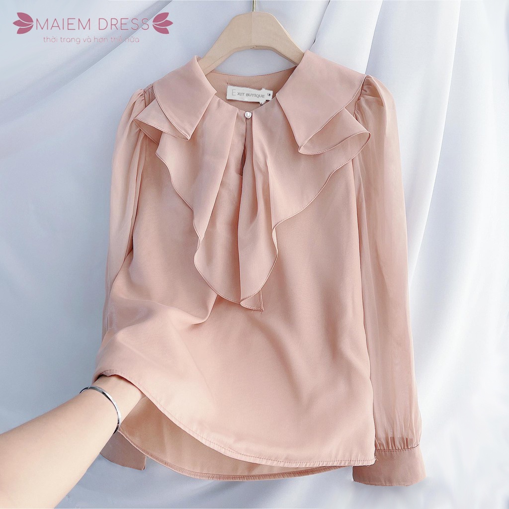 Áo sơ mi  nữ dài tay cổ bèo công sở Hàn Quốc 2 lớp MAIEMDRESS