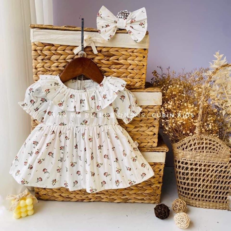 [Hot new] Váy trắng vintage thiết kế cao cấp cho bé gái 5–•12kg