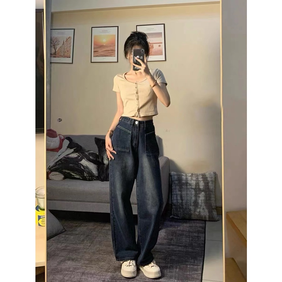 Quần Jean Ống Rộng Phong Cách Năng Động Trẻ Trung Dành Cho Nữ