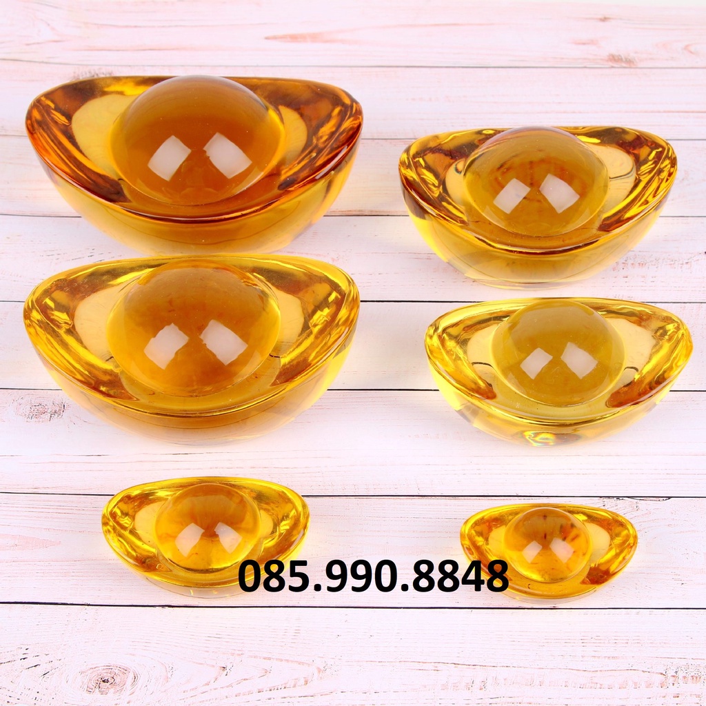 Kim nguyên bảo nhiều size, Đồ thờ cúng thỏi vàng pha lê may mắn - Đặt ban thờ thần tài