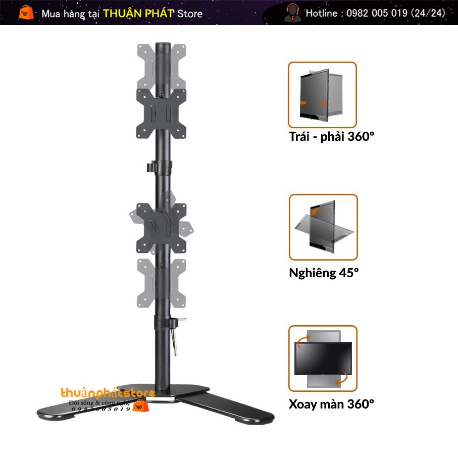 M073 | Giá Treo Màn Hình  - Giá Treo 2 Màn Hình 17-27 Inch Thiết Kế Chân Để Bàn - Xếp Màn Trên / Dưới - Xoay Màn 360
