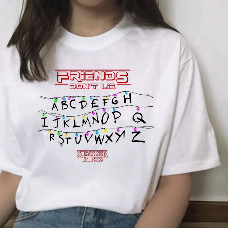 Áo thun in chữ Stranger Things thời trang cho nữ