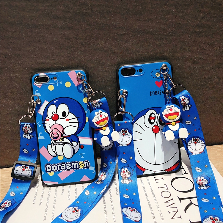 ốp lưng IPhone hình Doraemon có dây đeo tiện dùng cho SE2 2020 X XS Max 7 8 6S+ 6S Plus XR 11 Pro 7Plus Cover