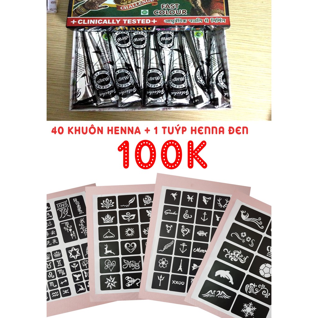 40 khuôn henna + 1 tuýp mực henna đen 25g