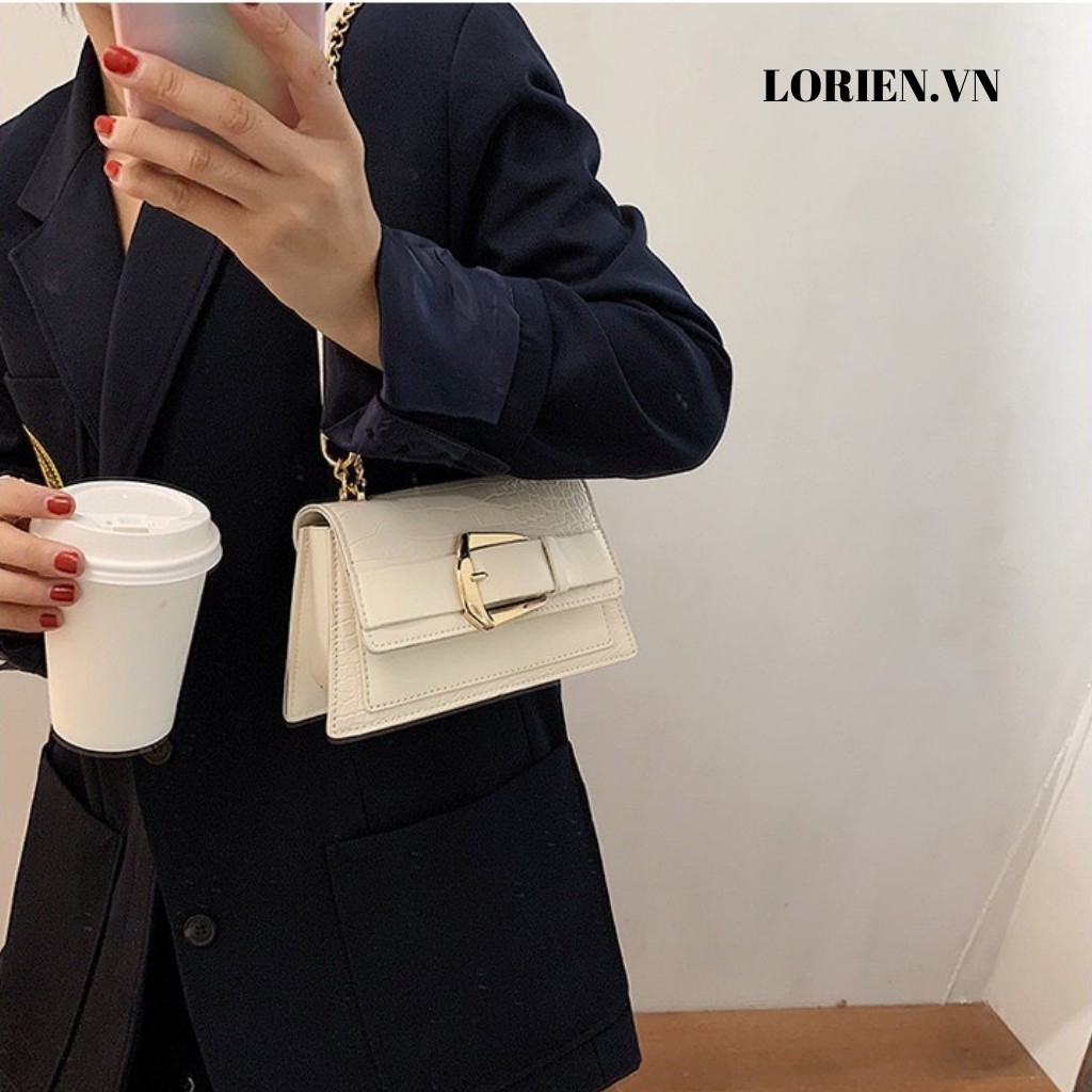 Túi xách nữ thời trang LORIEN - Túi đeo chéo khoá cài ngang size 22 vân da cao cấp style Hàn quốc cực hot | BigBuy360 - bigbuy360.vn