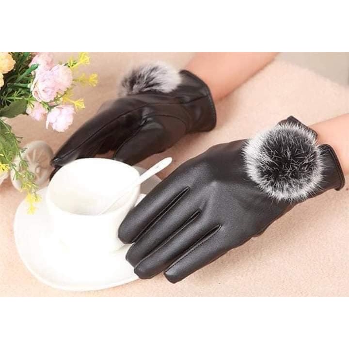 Đôi găng tay da lót lông nữ ấm áp