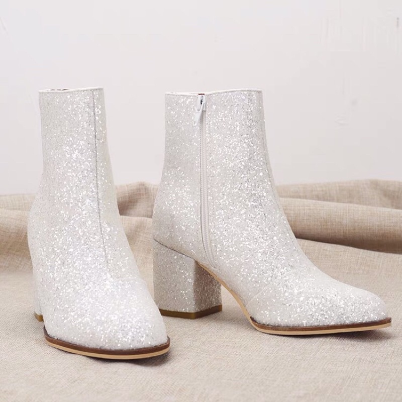 Boots cổ ngắn da trơn và da nhũ. xuất Uk