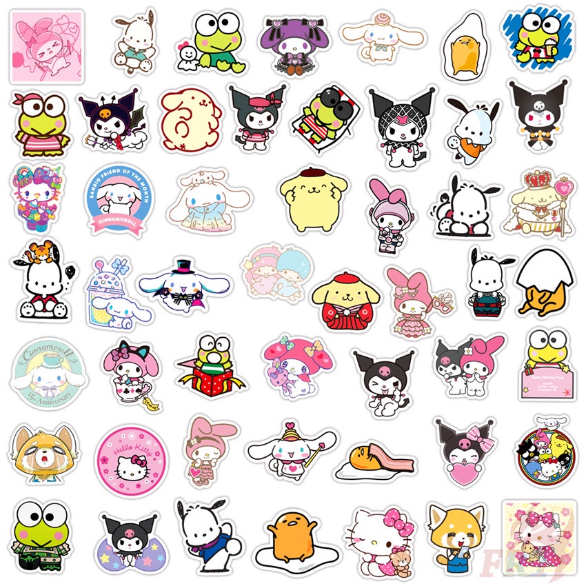 Set 100 nhãn dán hoạt hình nhân vật Sanrio Kawaii mix Q Melody Kuromi Kerokero Keroppi Cinnamoroll Hello Kitty DIY