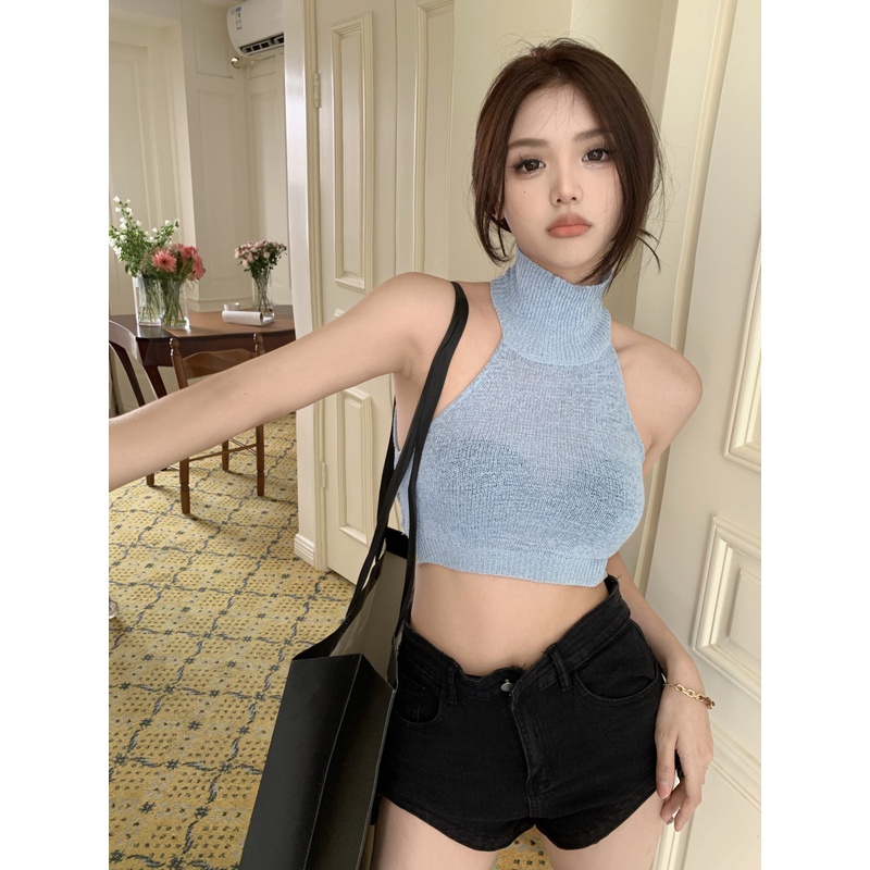 Áo Thun Cổ Tròn Hở Lưng Phong Cách Hàn Quốc Quyến Rũ Thời Trang Cho Nữ