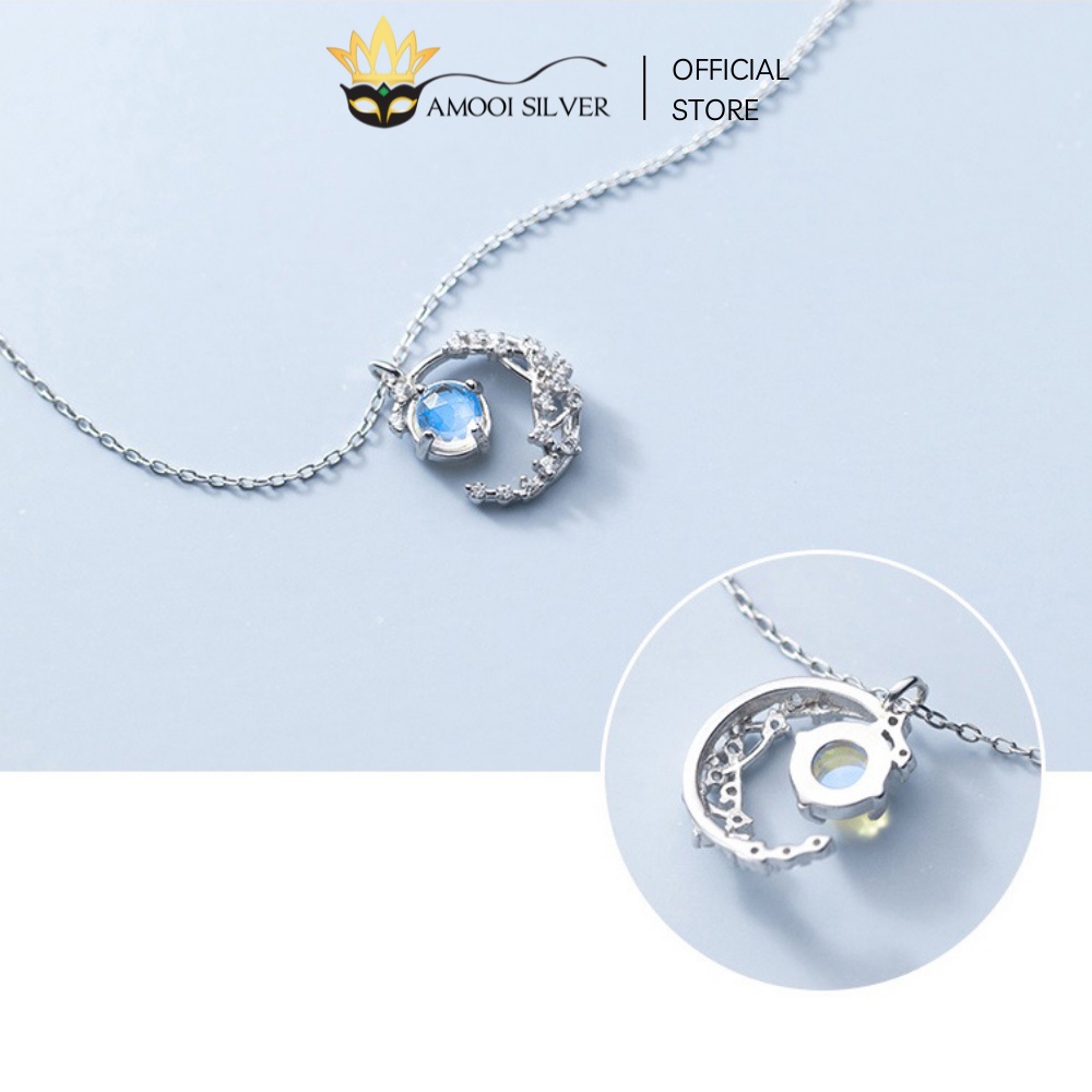 Dây Chuyền Bạc S925 Mẫu Mặt Trăng Topaz Đính Đá Xanh Ngọc - Amooi Silver AD100