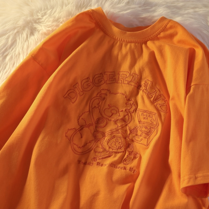 SUXI Áo Thun Nữ Ngắn Tay Thêu Chữ Phong Cách Trẻ Trung