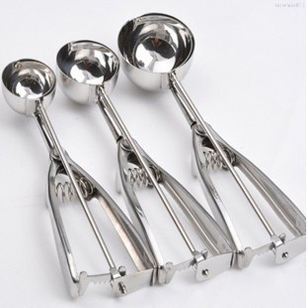 Ice Cream Scoop Trigger Metal Cookie Spoon Melon Baller Stainless Steel Dough Spoon Scooper kitchentool01