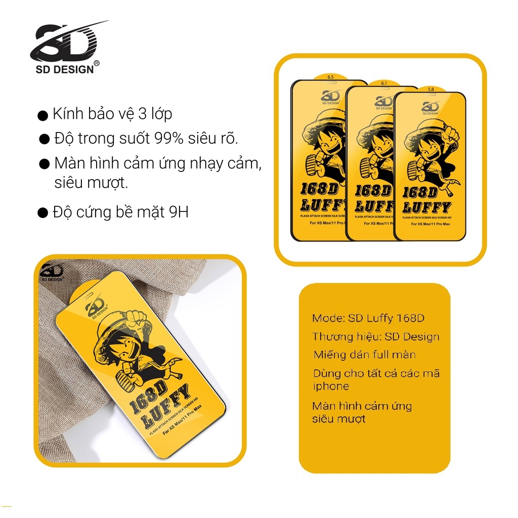 Kính Cường Lực SD 168 Cao Cấp Full Màn Hình Siêu Bền Cho ip 13 Pro Max 12 Pro Max 11 Pro Max Xs Max Xs 7/8plus