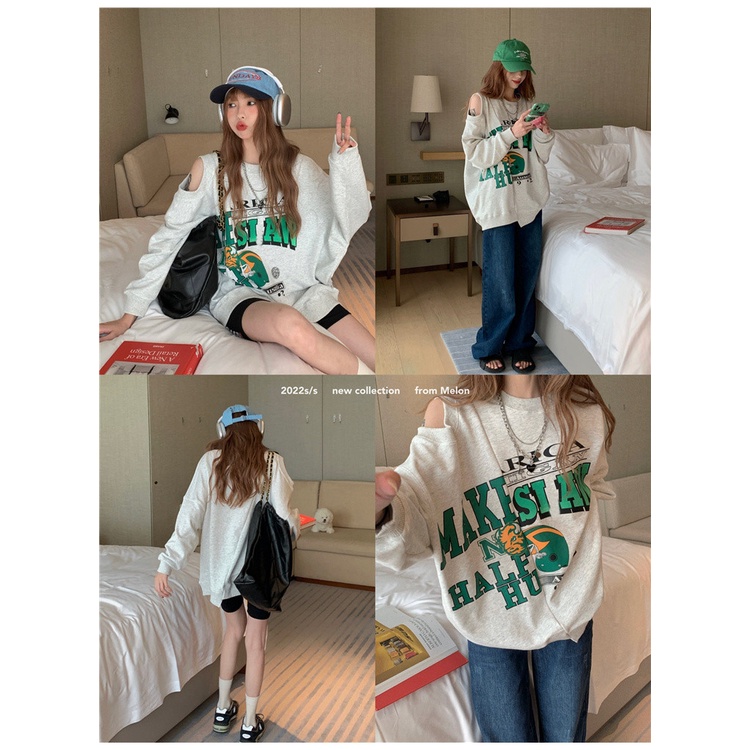 Áo Sweater Cổ Tròn Tay Dài Dáng Rộng In Họa Tiết Kiểu Retro Mỹ Thời Trang Cho Nữ