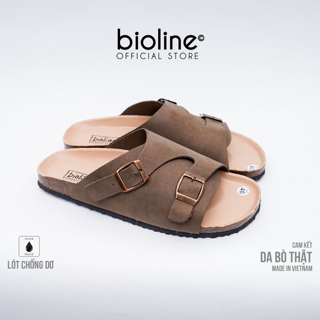 DK19-LÓT CHỐNG NƯỚC- Dép đế trấu Birken da bò thật nam nữ unisex quai ngang Bioline D19