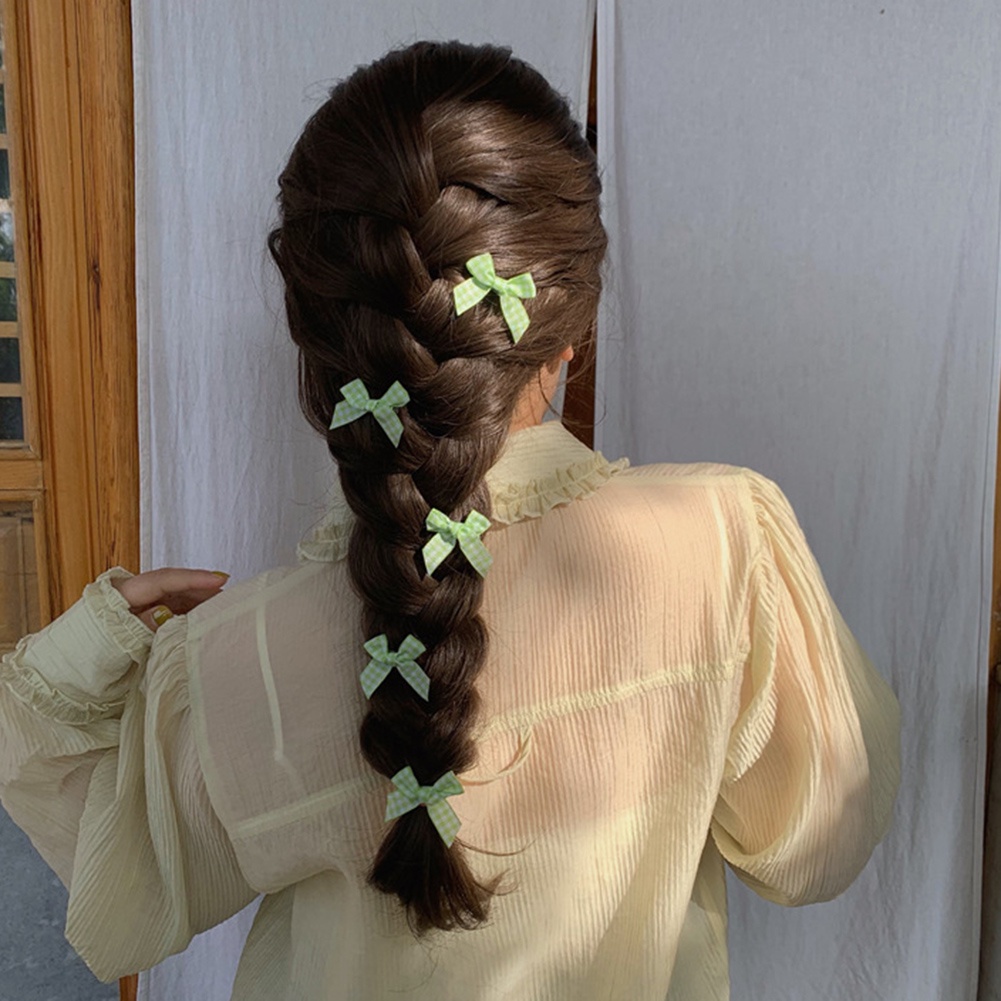 Set 5 Kẹp Tóc Hình Nơ Họa Tiết Sọc Caro Bằng Acrylic Thời Trang Cho Nữ