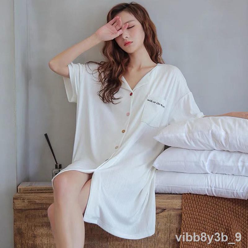 pyjama nữ phong cách sinh viên hàn quốc in gió băng lụa ren áo sơ mi dài giữa cardigan mỏng ngủ aL