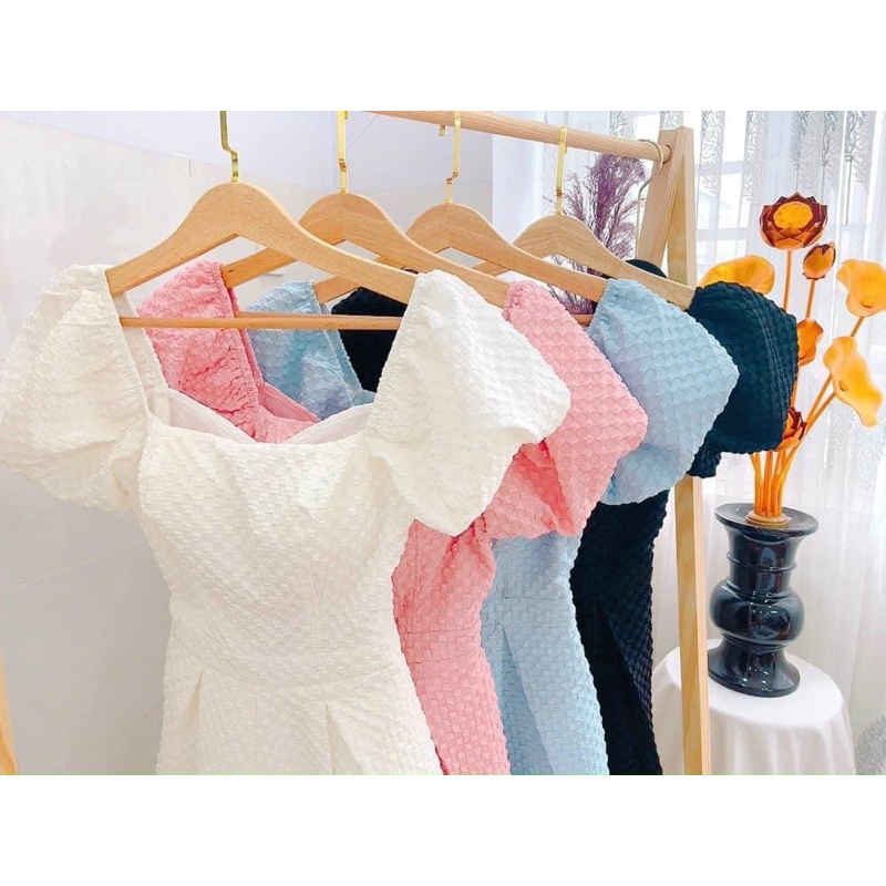 Đầm Xốp Tay Phồng tùng xòe nhún tầng sang chảnh đi chơi dự tiệc