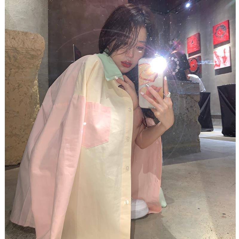 Áo Sơ Mi cổ đứng Tay Dài Oversized Cài Nút Màu Sắc Thời Trang Cho Nữ