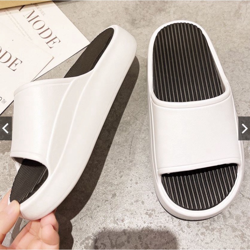 Dép quai ngang nam nữ bánh mì ulzzang EVA độn đế cao 3cm bản đúc nguyên khối siêu nhẹ