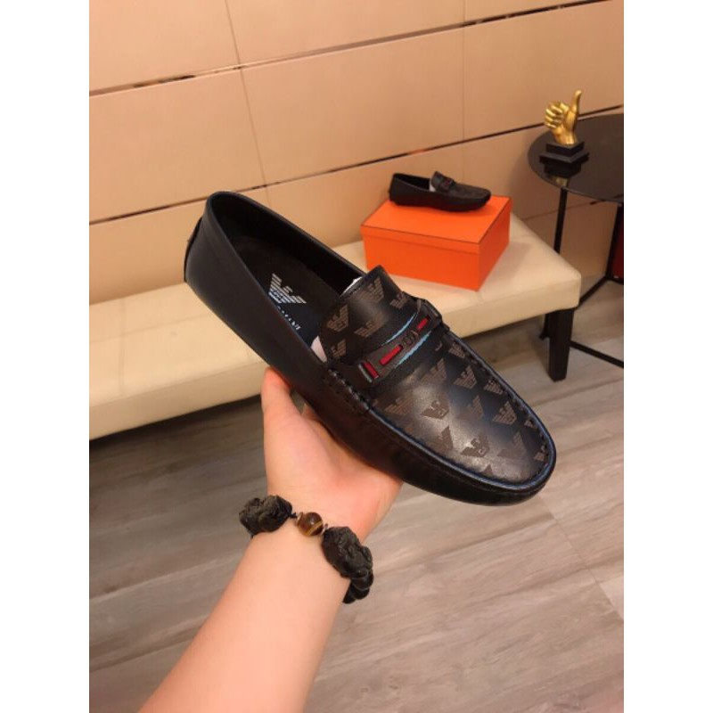Giày lười nam da in nổi logo ARMANI 3D
